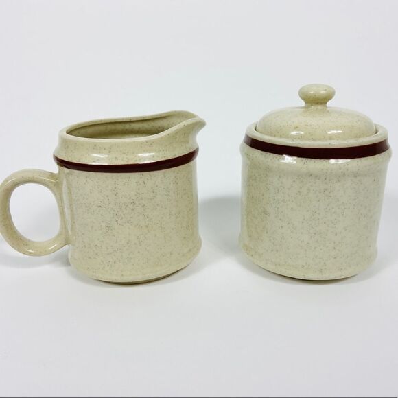 Vintage stoneware cream sugar set. MCM Scandinavian style. - Picture 3 of 10